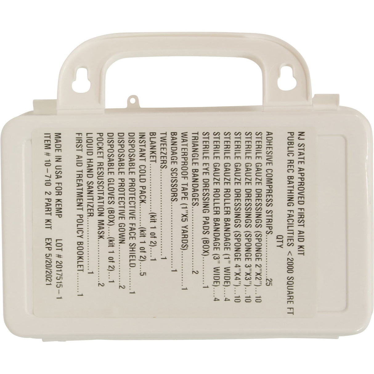 First Aid Kit, Kemp, NJ Approved, Less Than 2000 sq ft : 10-710