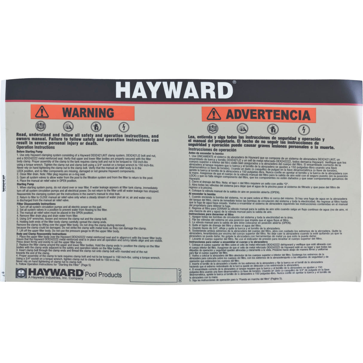 Tank Lid, Hayward C3020/C3025/DE3620, with Clamp Ring : DEX3620BTC - Hayward - 0610377106870 - PartsForSpas.com