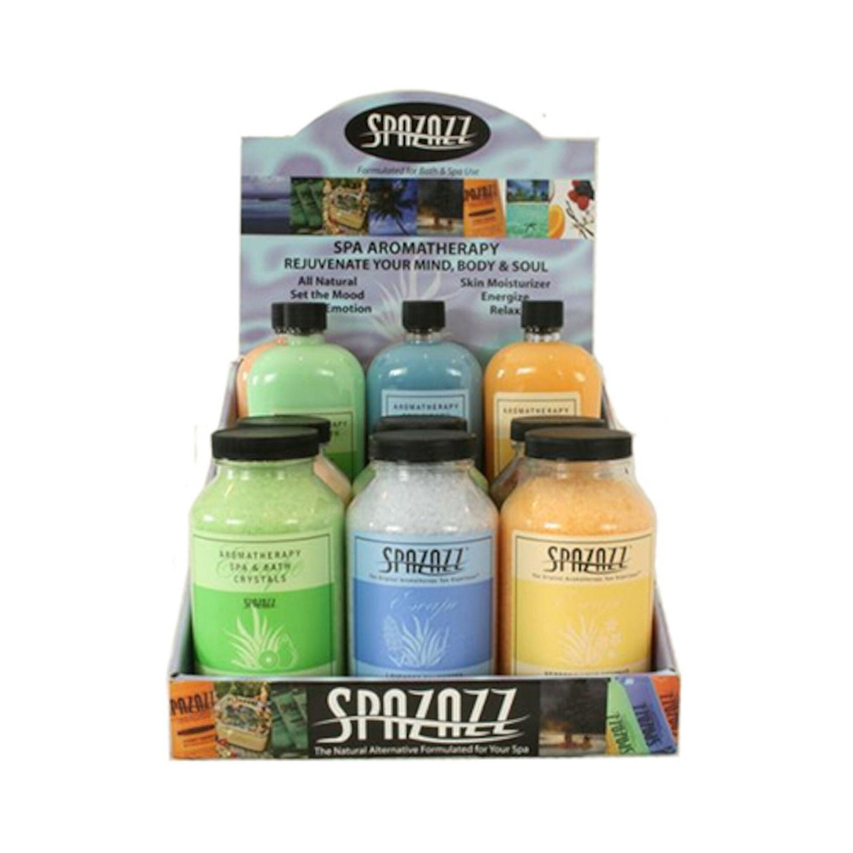 Fragrance, Spazazz, Crystals, Assorted Crystals & Elixirs w/Display, 6 12oz Elixirs & 6 22oz Crystals : SZ255