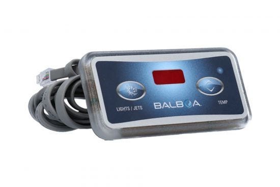Spaside Control, Balboa Lite Leader, 2-Button, LED, Light/Jet-Temp, w/10' 6 Pin Phone Cable : 54116