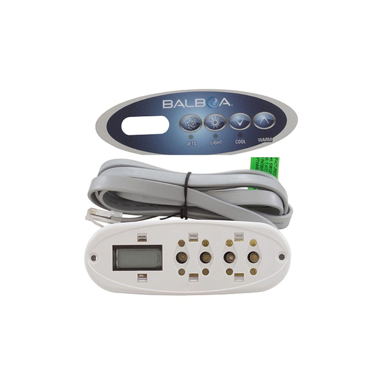 Spaside Control, Balboa VL200 by HydroQuip, Mini Oval, LCD, 4-Button w/Label 80-11852, Jets-Light-Cool-Warm: 34-55563-K