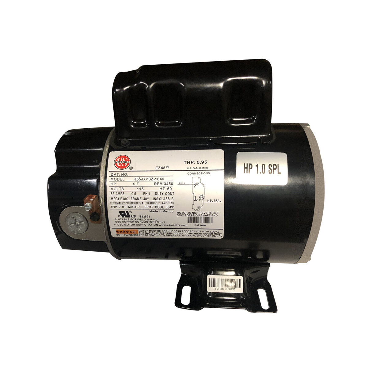 Motor, Waterway, Thru-Bolt, 48-Frame, 1-Speed, 1.0HP, 115V, 9.5 Amp : 3410410-1