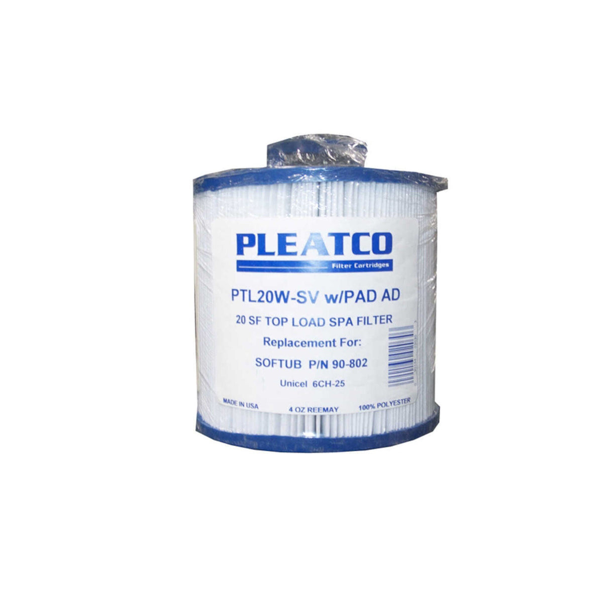 Filter Cartridge, Pleatco, Diameter: 6", Length: 5-1/2", Top: Handle, Bottom: 1-1/2" MPT, 20 sq ft : PTL20W-SV-P-4