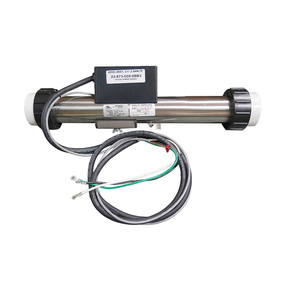 Heater Assembly, HydroQuip, Versi-Heat, 5.5kW, 230V, 2" x 15"Long, 60" 12/3 Cord, 72"Pressure Switch Cord : 48-0007B