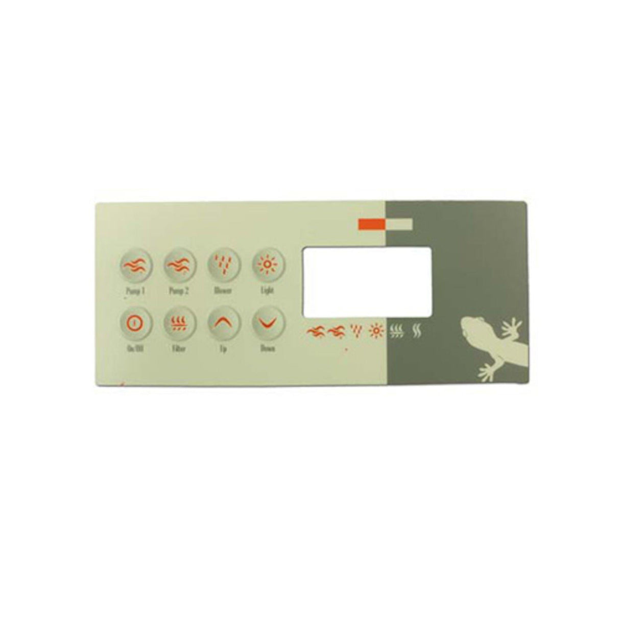 Overlay, Spaside, Gecko TSC8-GE1, 8-Button, Pump1-Pump2-Blower, For 0200-007113 : 9916-100130