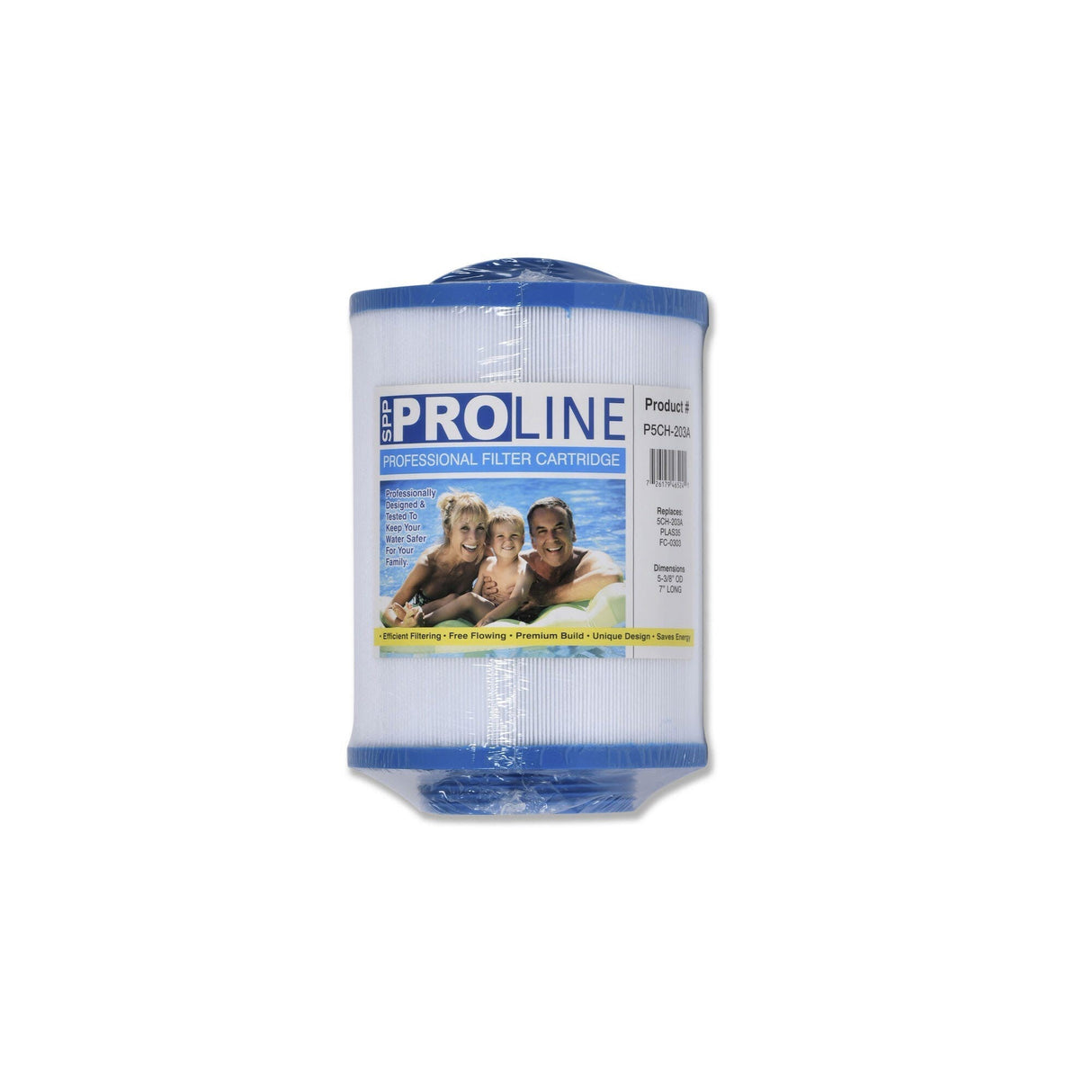 Filter Cartridge, Proline, Diameter: 5-3/8", Length: 7", Top: Semi-Circular Handle, Bottom: 3" MPT, 20 sq ft : P5CH-203A