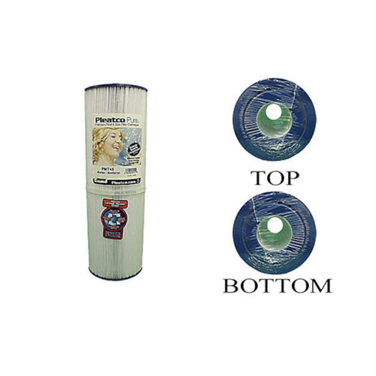 Filter Cartridge, Pleatco, Diameter: 5", Length: 14-3/4", Top: 2-1/8", Bottom: 2-1/8" Open, 45 sq ft : PMT45