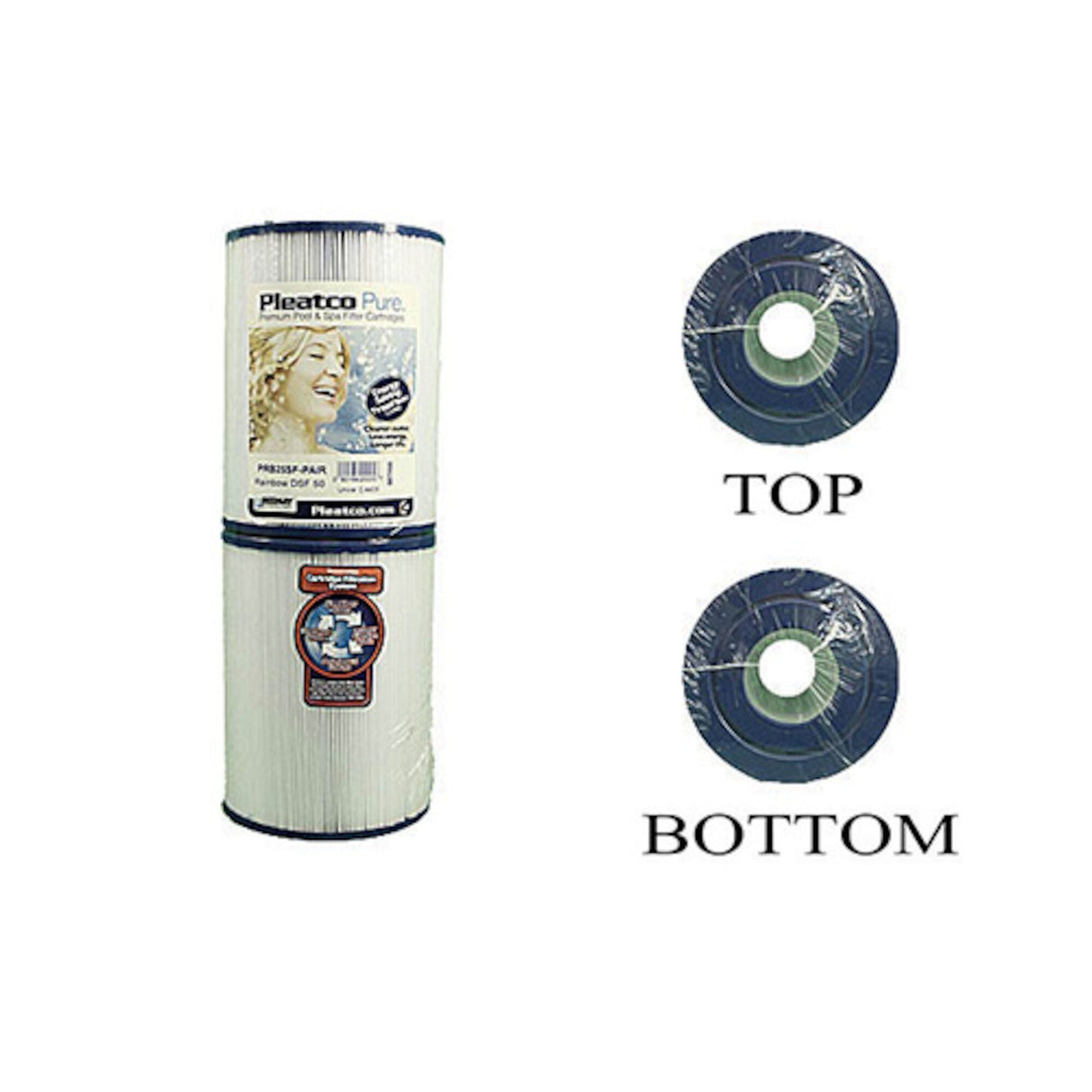 Filter Cartridge, Pleatco, Diameter: 5", Length: 6-5/8", Top: 2-1/8" Open, Bottom: 2-1/8" Open, 50 sq ft : PRB25SF-PAIR