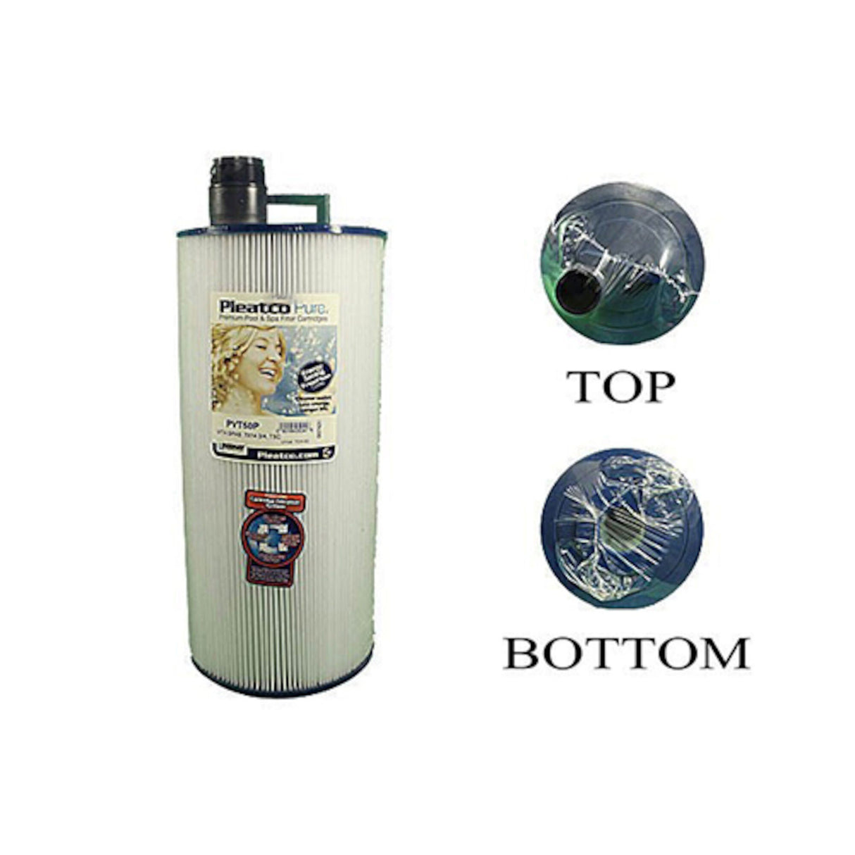 Filter Cartridge, Pleatco, Diameter: 7-1/16", Length: 14-13/16", Top: Handle, Bottom: 1-1/2" MPT, 50 sq ft : PVT50P
