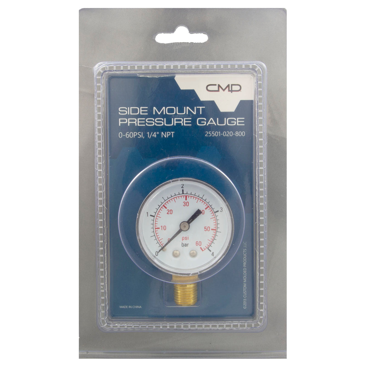 0-60 Pressure Gauge, Bot/Side Mount Clam Shell Pack : 25501-020-800