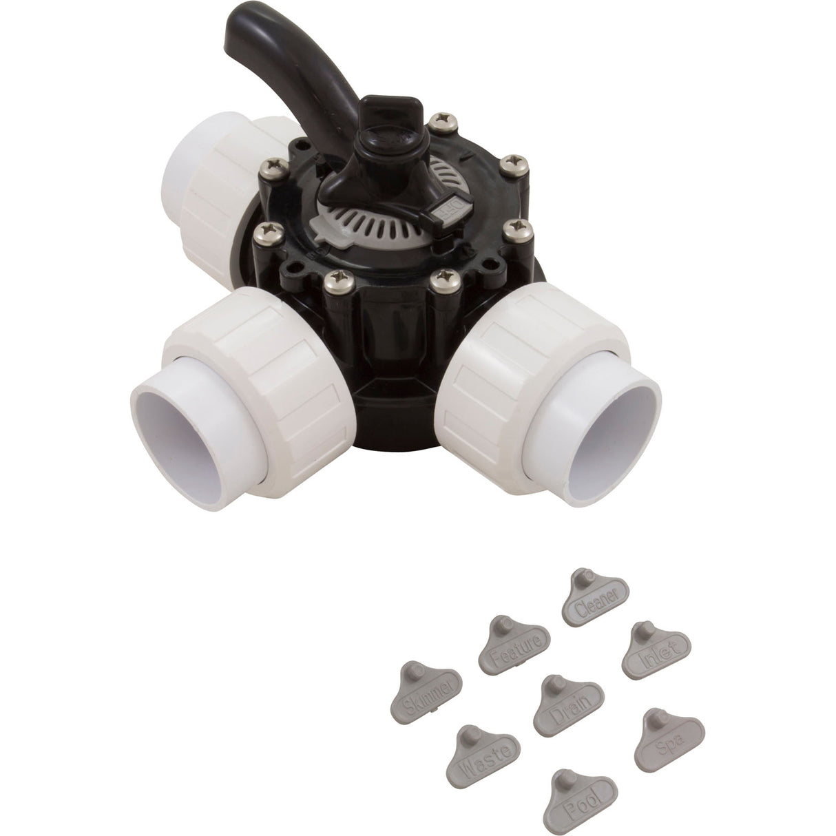Diverter Valve, 1.5In Unions, 3-Way, Black : 25923-154-000 - Custom Molded Products - 25923-154-000 - PartsForSpas.com