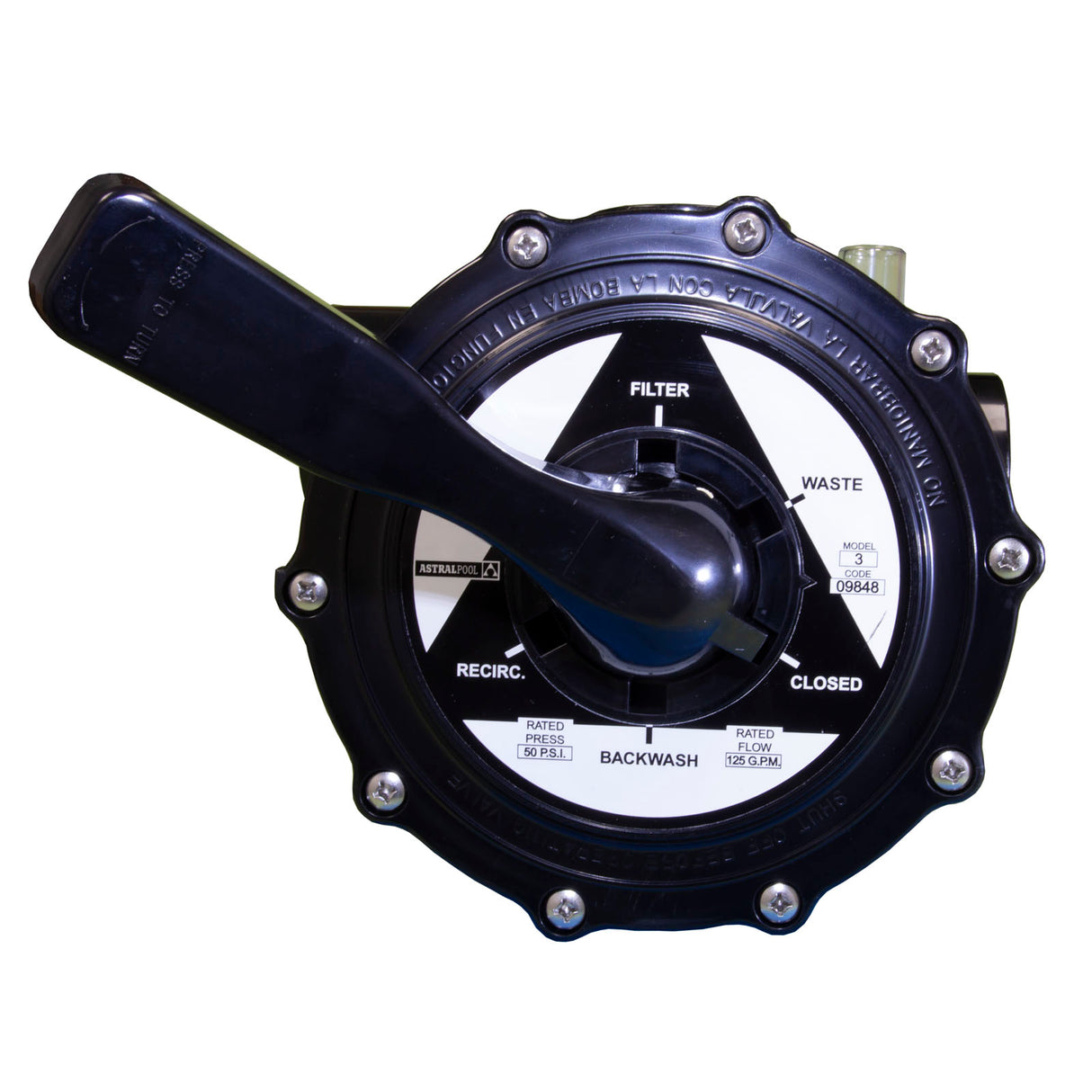 Multiport Valve, Astral 2" Side Mount Valve Model 09848 : 09848 - Astral Products/Fluidra - 842038232074 - PartsForSpas.com