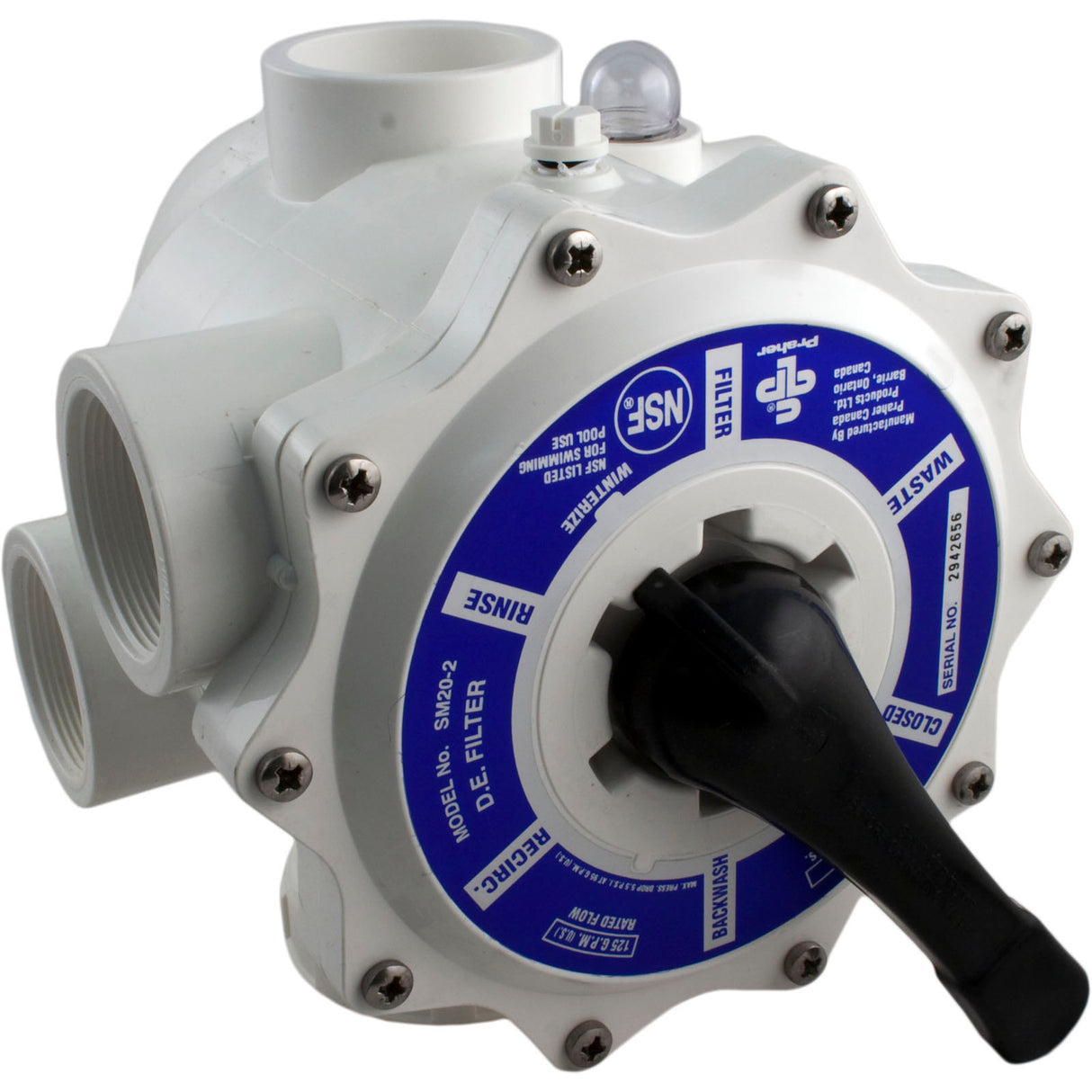 Multiport Valve, Praher SM2-PP2, 2", with PacFab Plumbing : SM2-PP2 - Praher Canada Ltd - 885531001647 - PartsForSpas.com