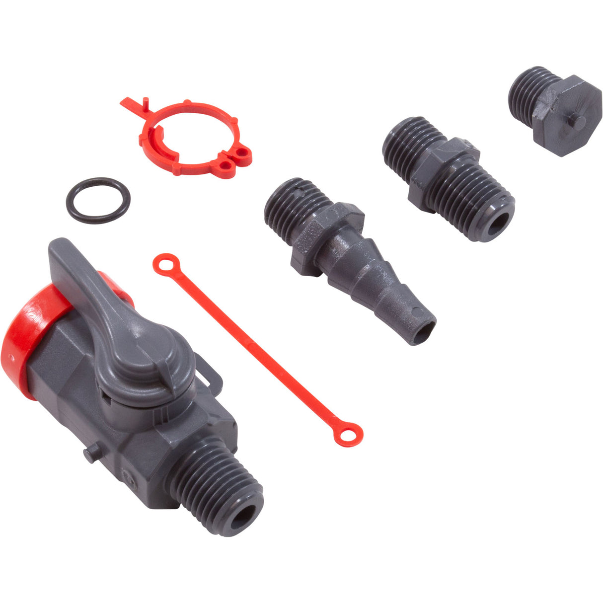 Ball Valve Kit, Praher, 1/4"mpt x 1/4"fpt, w/ Hose Fitting : LC-PV-1 - Praher - 88553100057 - PartsForSpas.com