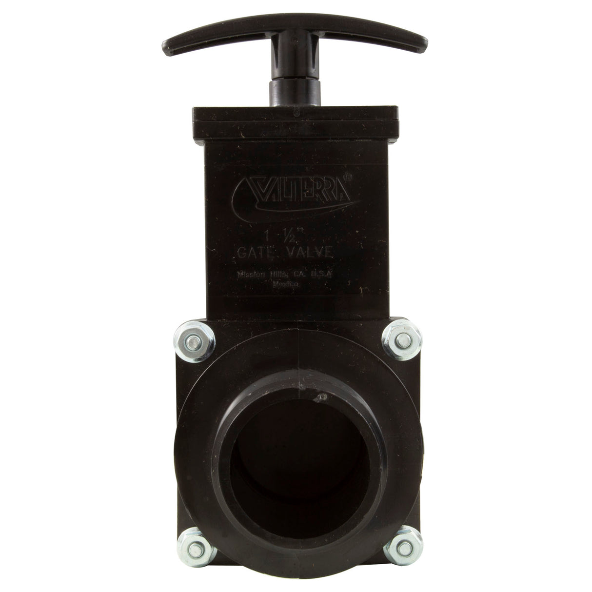 Gate Valve, 3 pc, Valterra, 1-1/2"s x 1-1/2"mpt, 45psi, Black : 7105