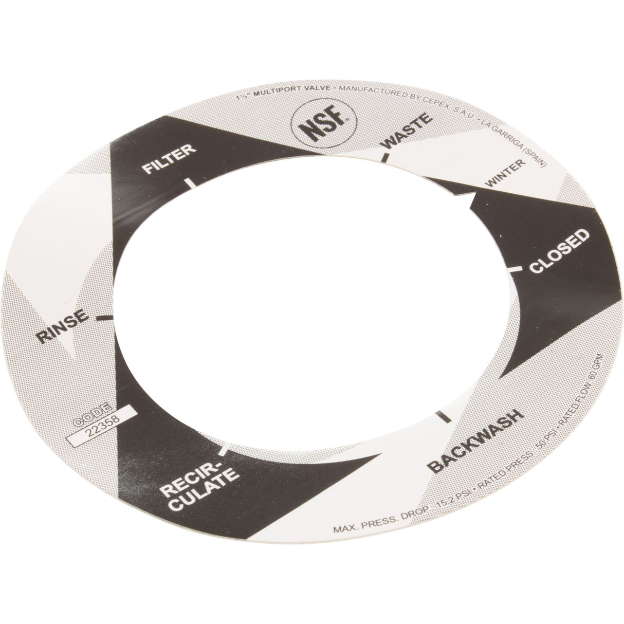 Label, Astral, 1-1/2" Multiport Valves, 6 Position : 22358N-0201 - Astral Products, Inc. - 22358N-0201 - PartsForSpas.com
