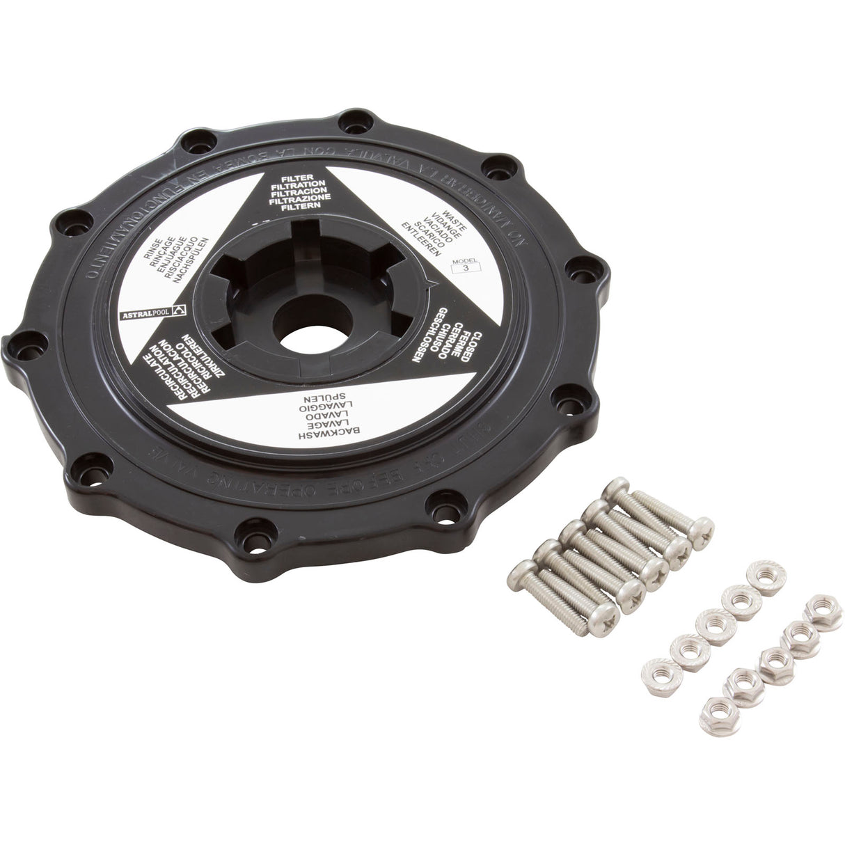 Valve Lid, Astral, Black Top 2" Multiport Valves, with Label : 4404120403 - Astral Products, Inc. - 842038210472 - PartsForSpas.com