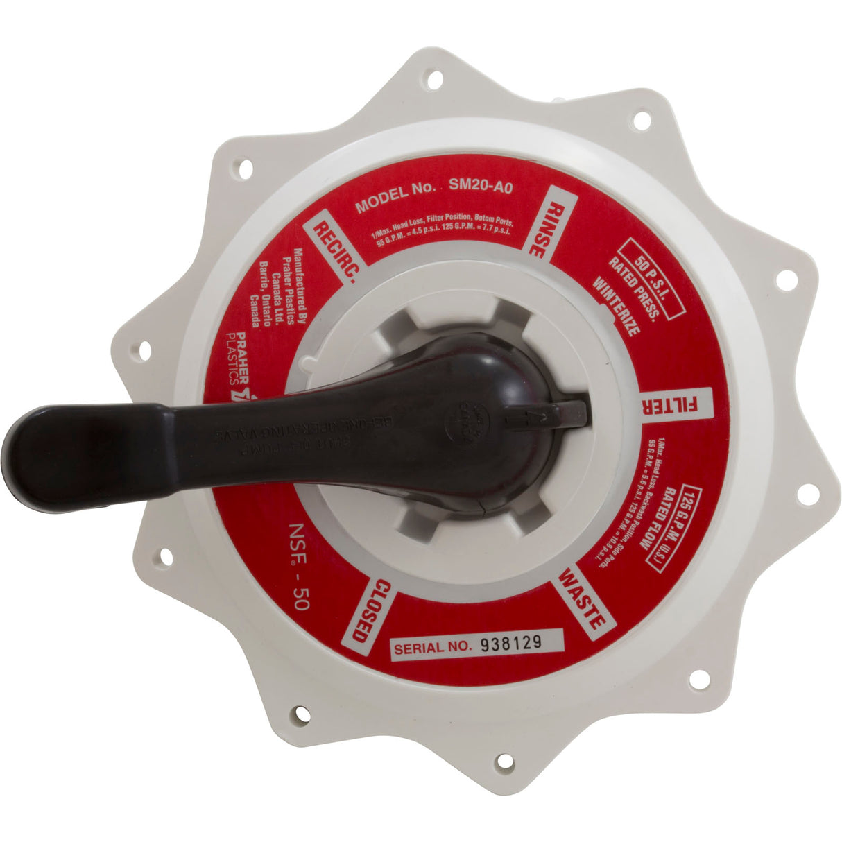 Lid Assembly, Praher ABS Top/Side Mt Valves, w/O-Ring, 2", Wht : E-50-S2 - Praher Canada Ltd - E-50-S2 - PartsForSpas.com