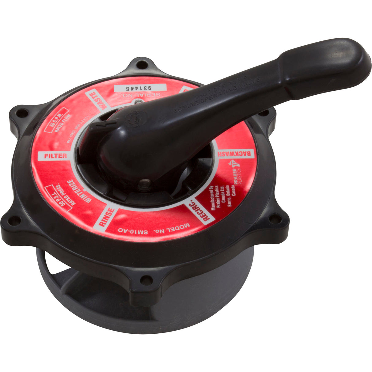 Lid Assy, Praher ABS Top/Side Mount Valves, 1-1/2", Blk, 60gpm : E-50-S1B - Praher Canada Ltd - E-50-S1B - PartsForSpas.com