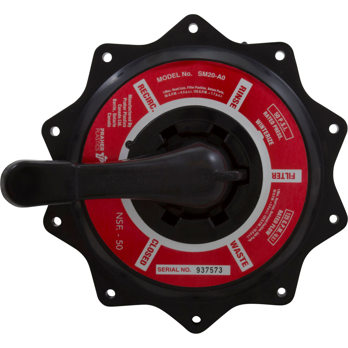 Lid Assembly, Praher ABS Top/Side Mount Valves, 2", Blk, 125gpm : E-50-S2B