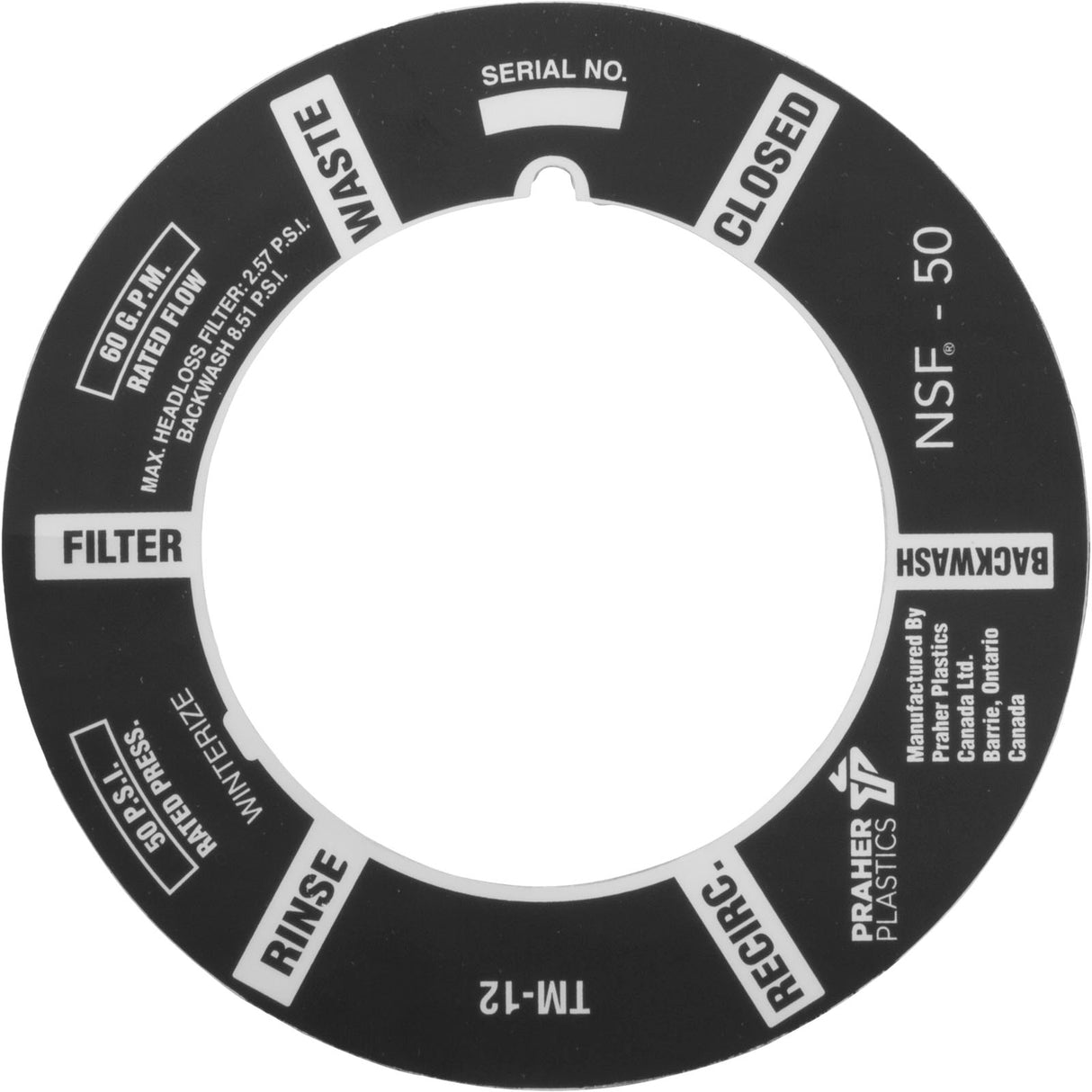 Decal, Praher ABS 1-1/2" Top Mount Valve : E5-T1 - Praher Canada Ltd - E5-T1 - PartsForSpas.com
