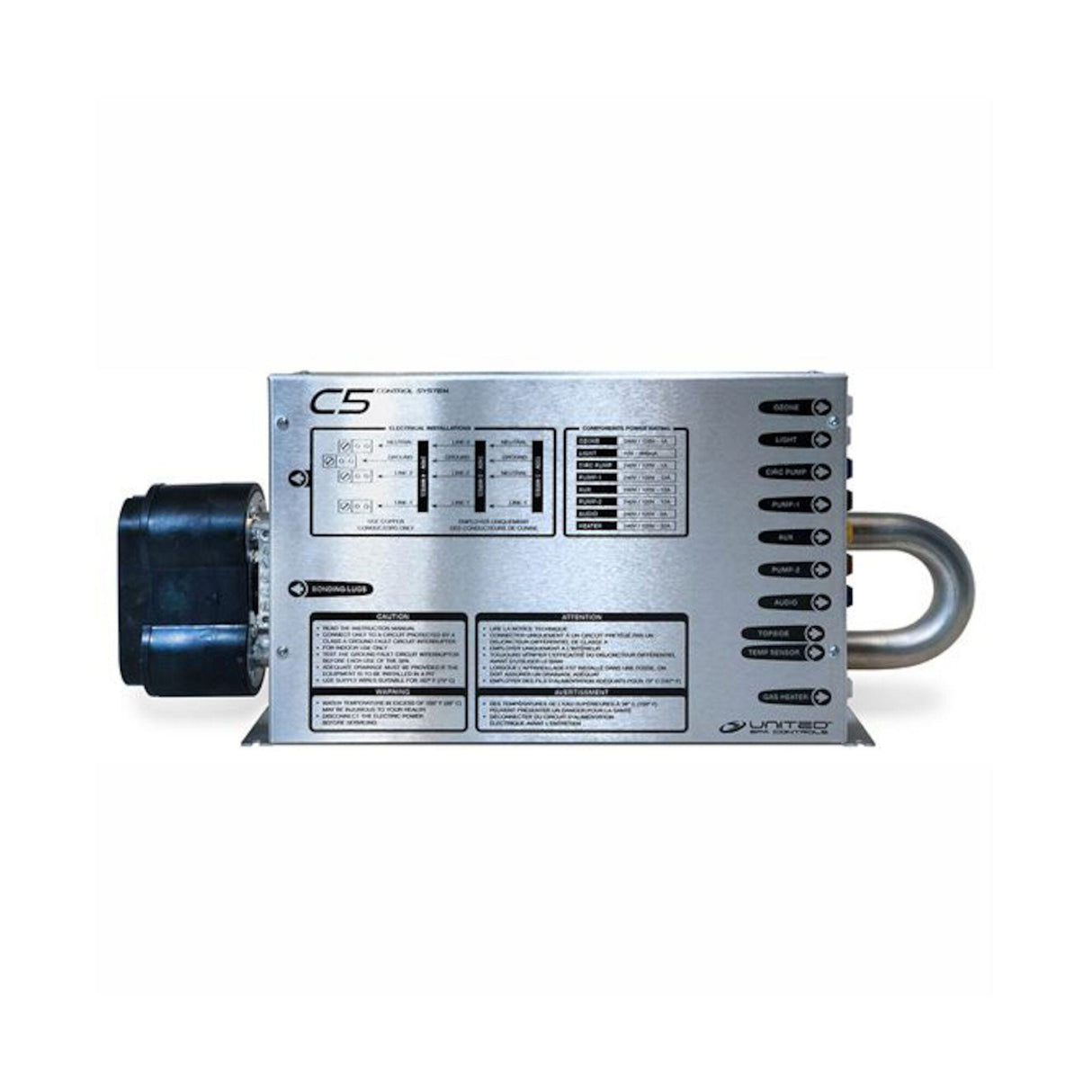 Control System, United Spa C5 Series, 115/230V, 5.5kW, Pump1 2-Spd Pump2 1-Spd Blower or Pump3, Ozone, Light : SPP-CVT7