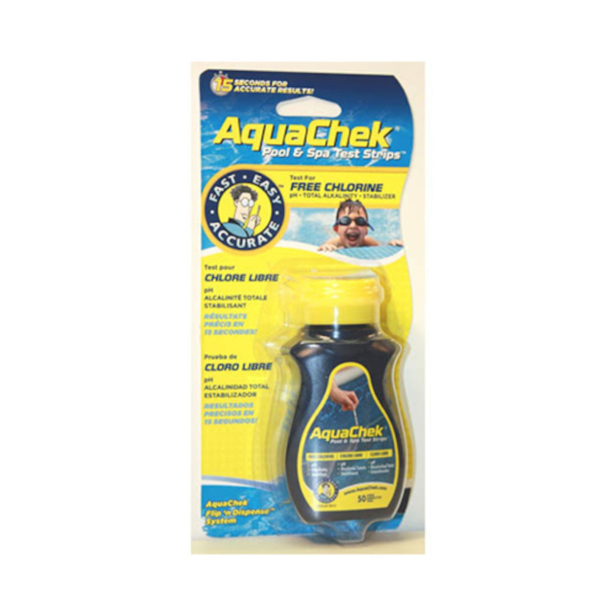 Water Testing, Test Strips, Aquacheck, Test Strips, Free Chlorine, pH, Alk & Cyanuric Acid, 50 Per Bottle : 511242A