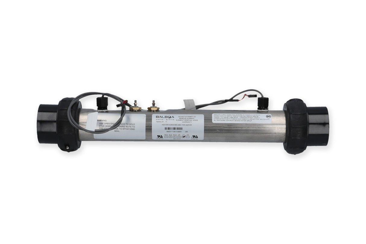 Heater Assembly, Balboa M7, SUV/2000LE, 4.0kW, 230V, 2" x 15"Long, w/2 Sensors : 58031