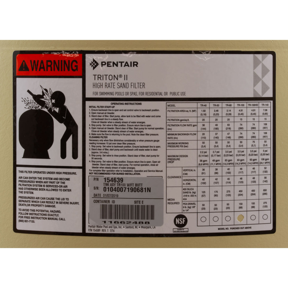 Tank Body, Pentair PacFab TR100 : 154639 - PacFab/Pentair - 788379669317 - PartsForSpas.com