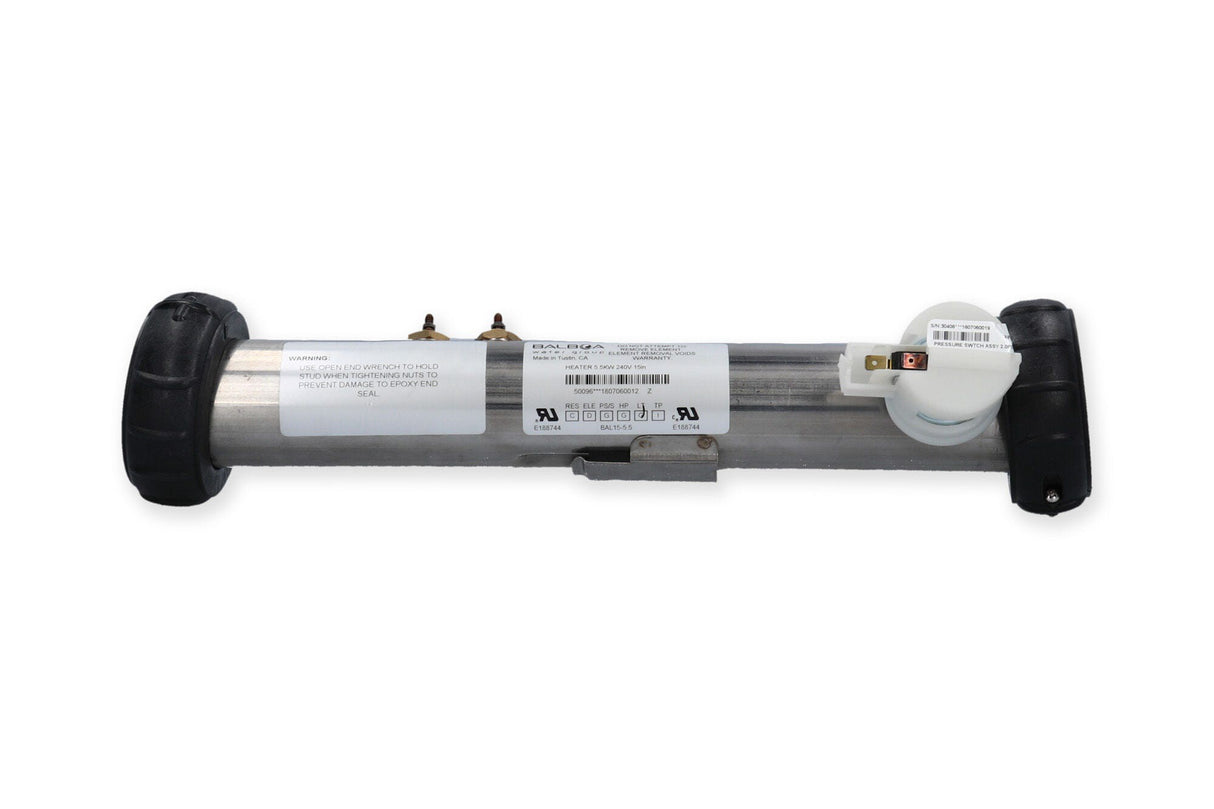 Heater Assembly, Balboa, M1/M2/M3, 5.5kW, 230V, 2" x 15"Long, w/Pressure Switch, No Tailpieces : 50096