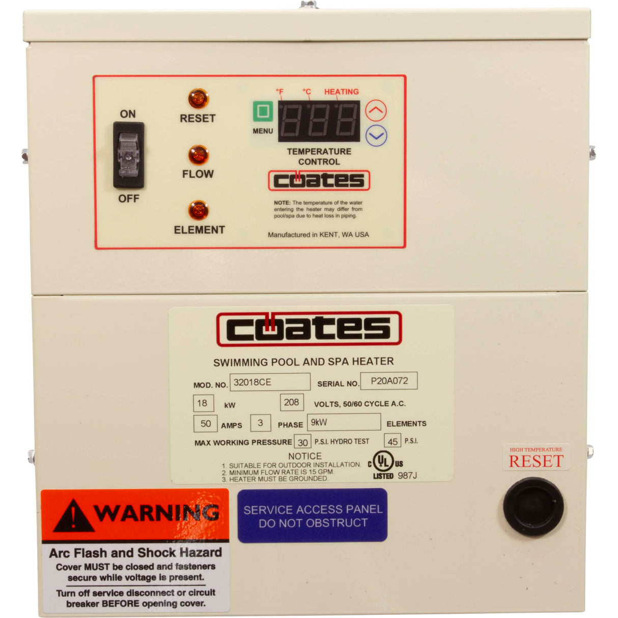 Coates Heater 18kW, 208v, 3Ph : 32018CE