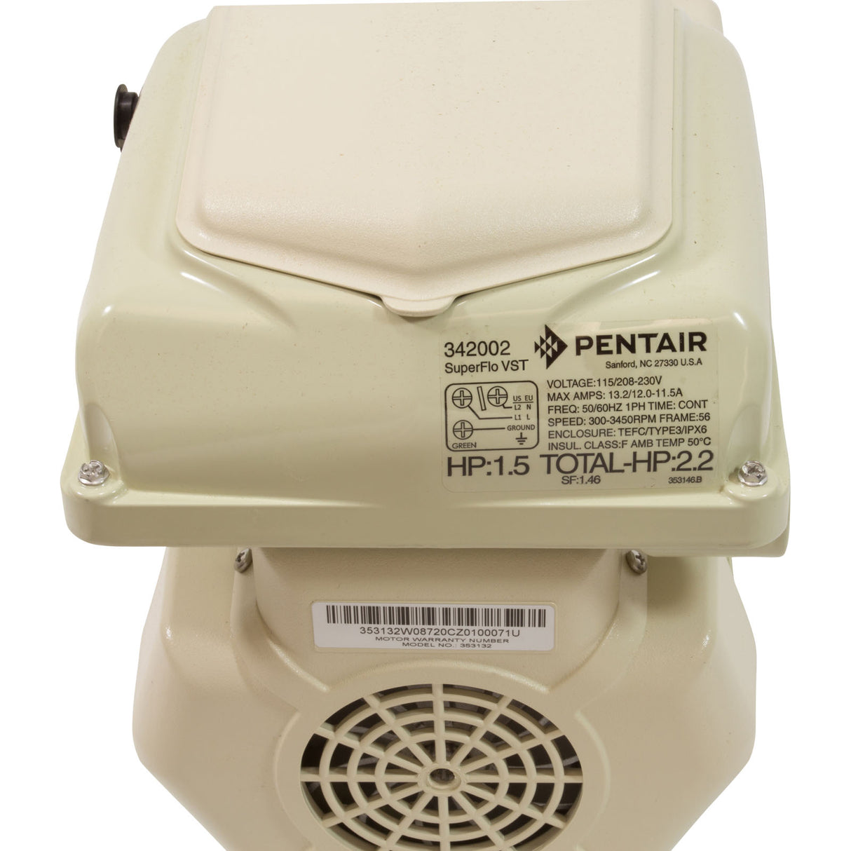 Pump, Pentair SuperFlo VST, 1.5hp, 115/208-230v, Var-Spd, Almond : 342002