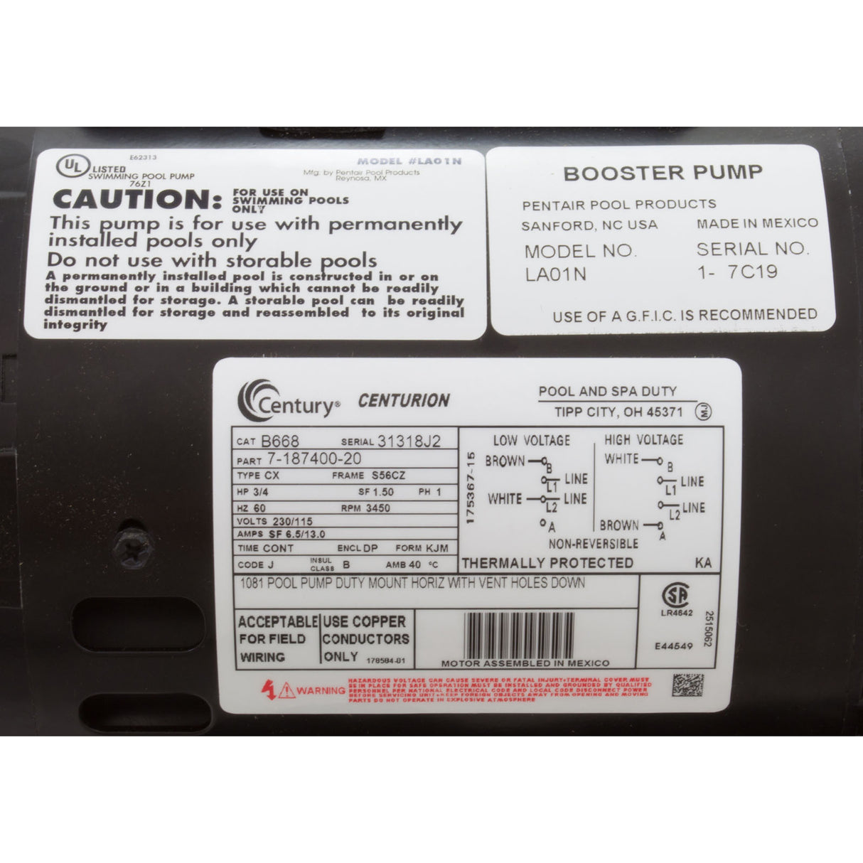 Pump, Booster, Pentair Letro, 0.75hp, 115v/230v, OEM : LA01N - StaRite/Pentair - 807318004788 - PartsForSpas.com