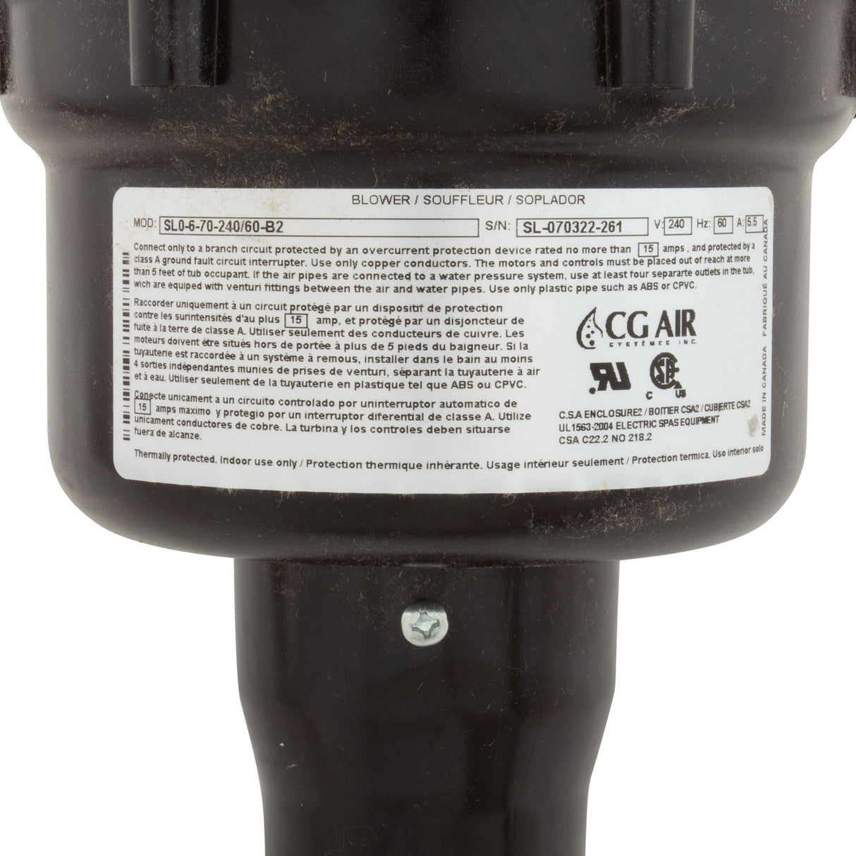 Blower, CG Air SL0, 230v, 700W Motor, 600W Heater, 60Hz : SL0-6-70-240/60-B2