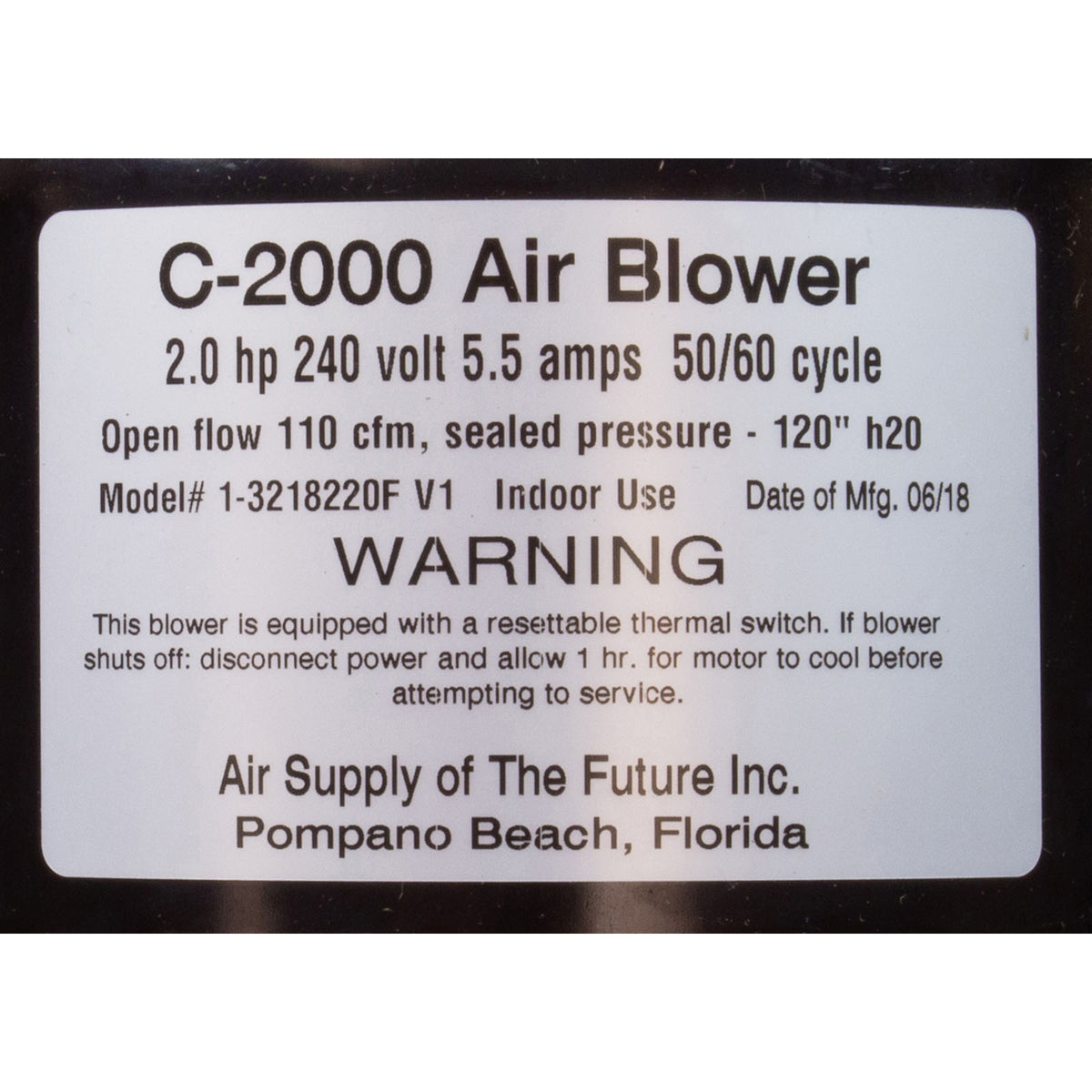 Blower, Air Supply Comet 2000, 1.5hp, 230v, 4.2A, 4ft AMP : 3215231
