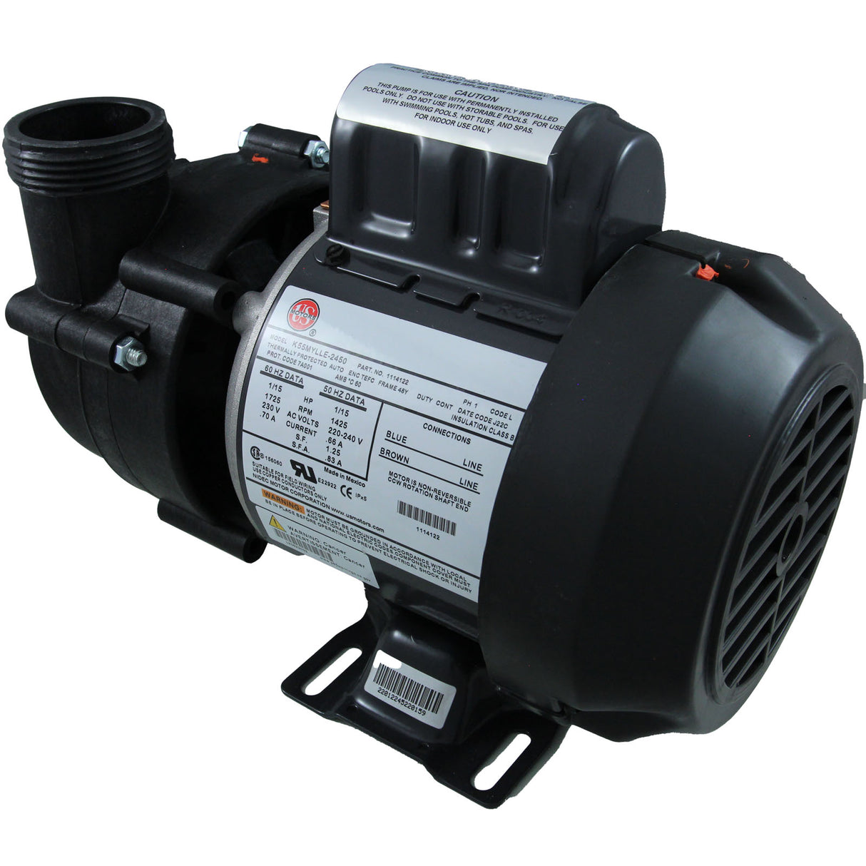 Pump, Circulation, BWG, 1/15hp, 230v, 0.7A, 48Fr, 1-1/2" : 6154106-S - Balboa Water Group - 6154106-S - PartsForSpas.com
