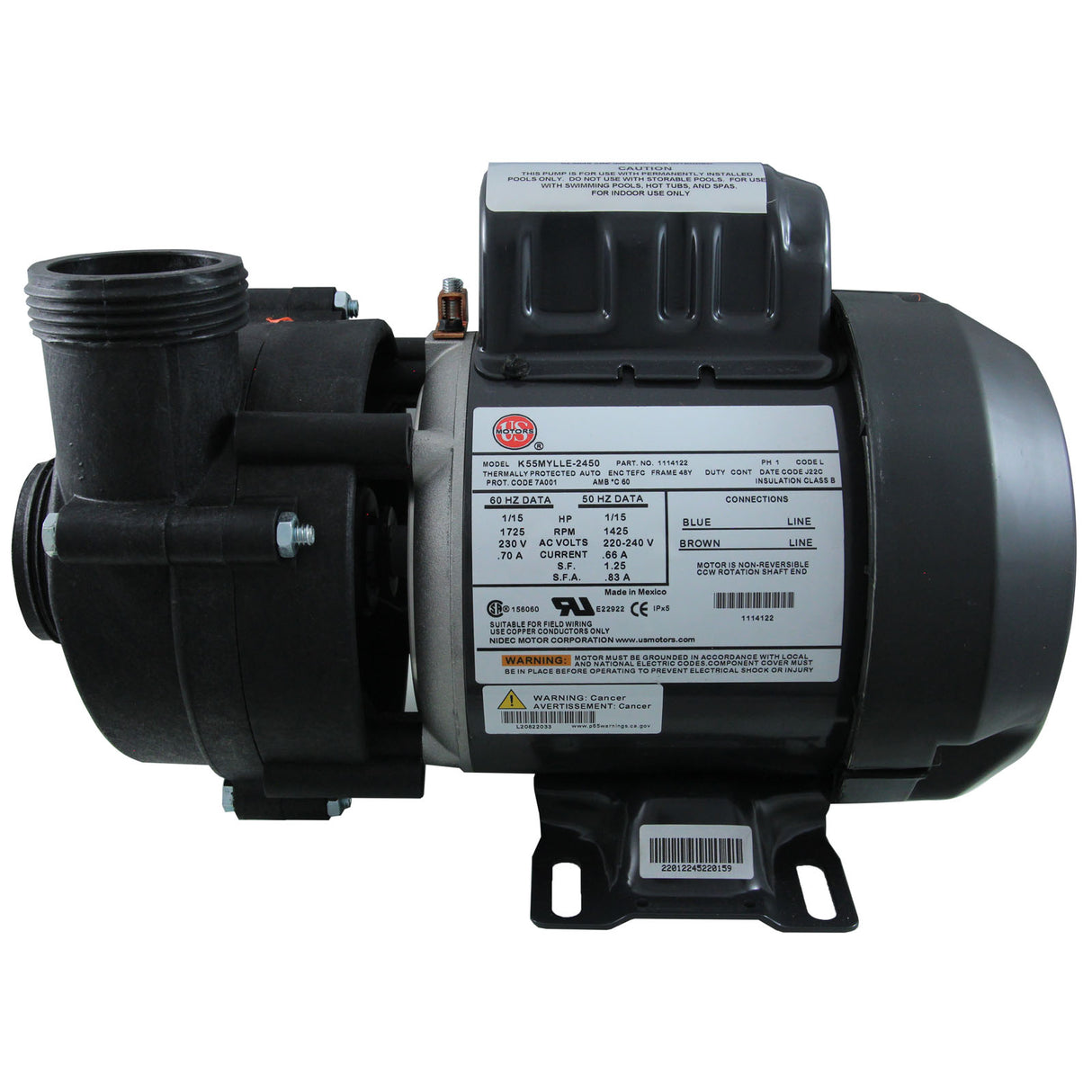 Pump, Circulation, BWG, 1/15hp, 230v, 0.7A, 48Fr, 1-1/2" : 6154106-S - Balboa Water Group - 6154106-S - PartsForSpas.com