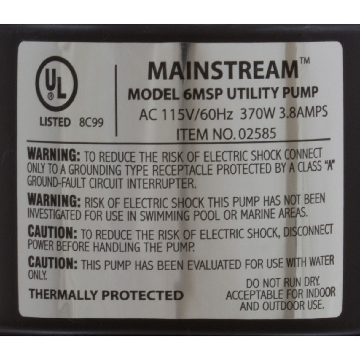 Pump, Submersible, Danner ProLine 6MSP, 1400GPH, 370W, 25' Cord : 02585 - Danner Manufacturing Inc - 02585 - PartsForSpas.com