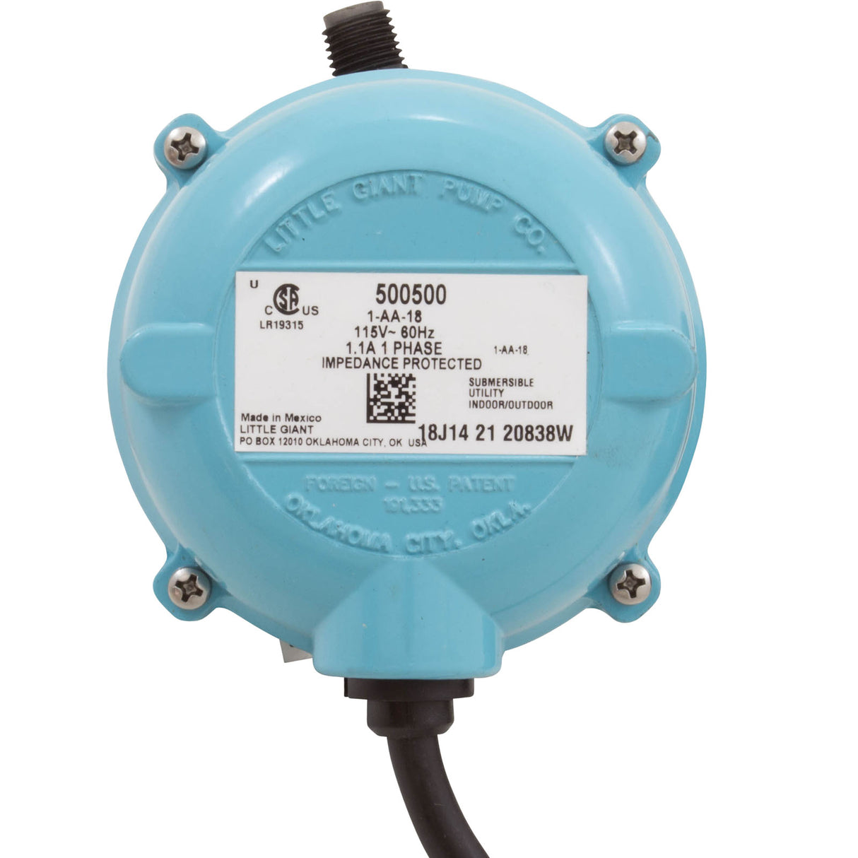 Pump, Submersible, Little Giant, 170 GPH, 70W, 18' Cord : 500500 - Franklin Electric - 010121005006 - PartsForSpas.com