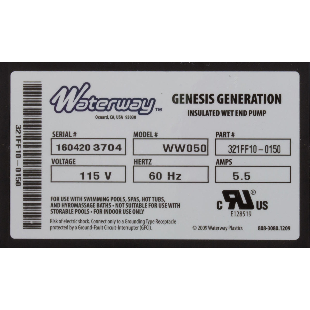 Pump, Bath, WW Genesis, 5.5A, 115v, 1-1/2", w/Rubber Pads, OEM, AS : 321FF10-0150 - Waterway Plastics - 8.06105E+11 - PartsForSpas.com