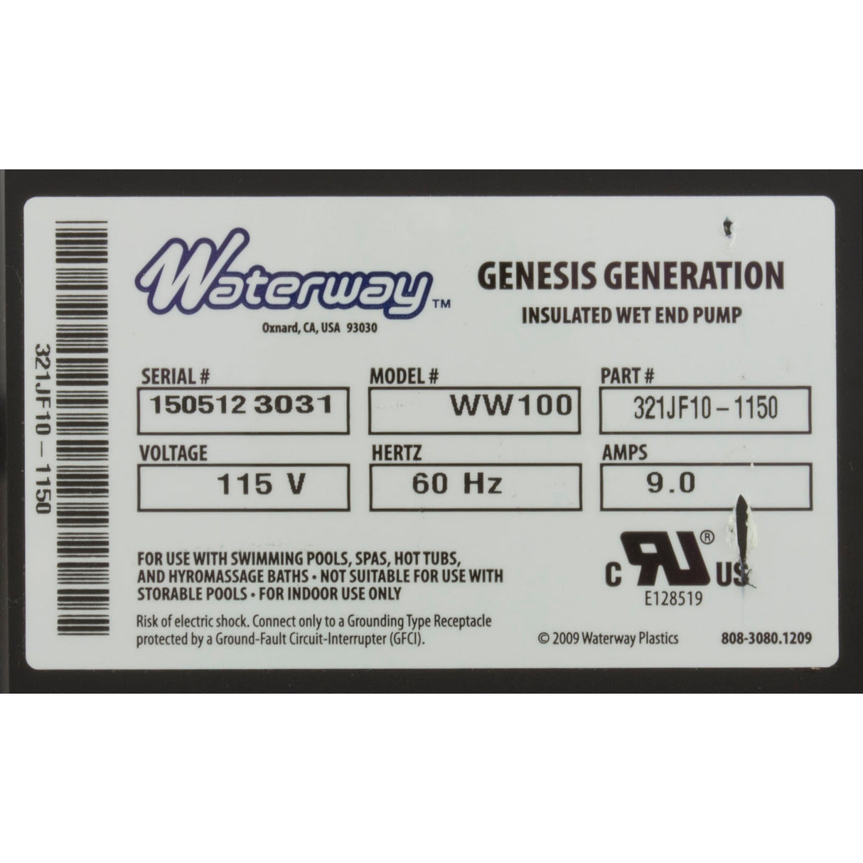 Pump, Bath, Waterway Genesis, 9.0A, 115v, 1-1/2", OEM, AS, Refurb : 321JF10-0150