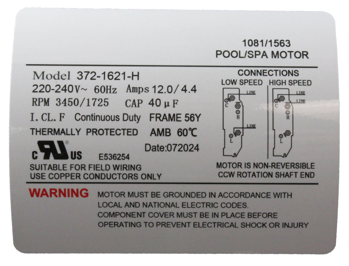 Pump, WW Executive, 4.0hp, 230V, 2-Spd, 56Fr, 2", 8ft Cord : ME-40226-20