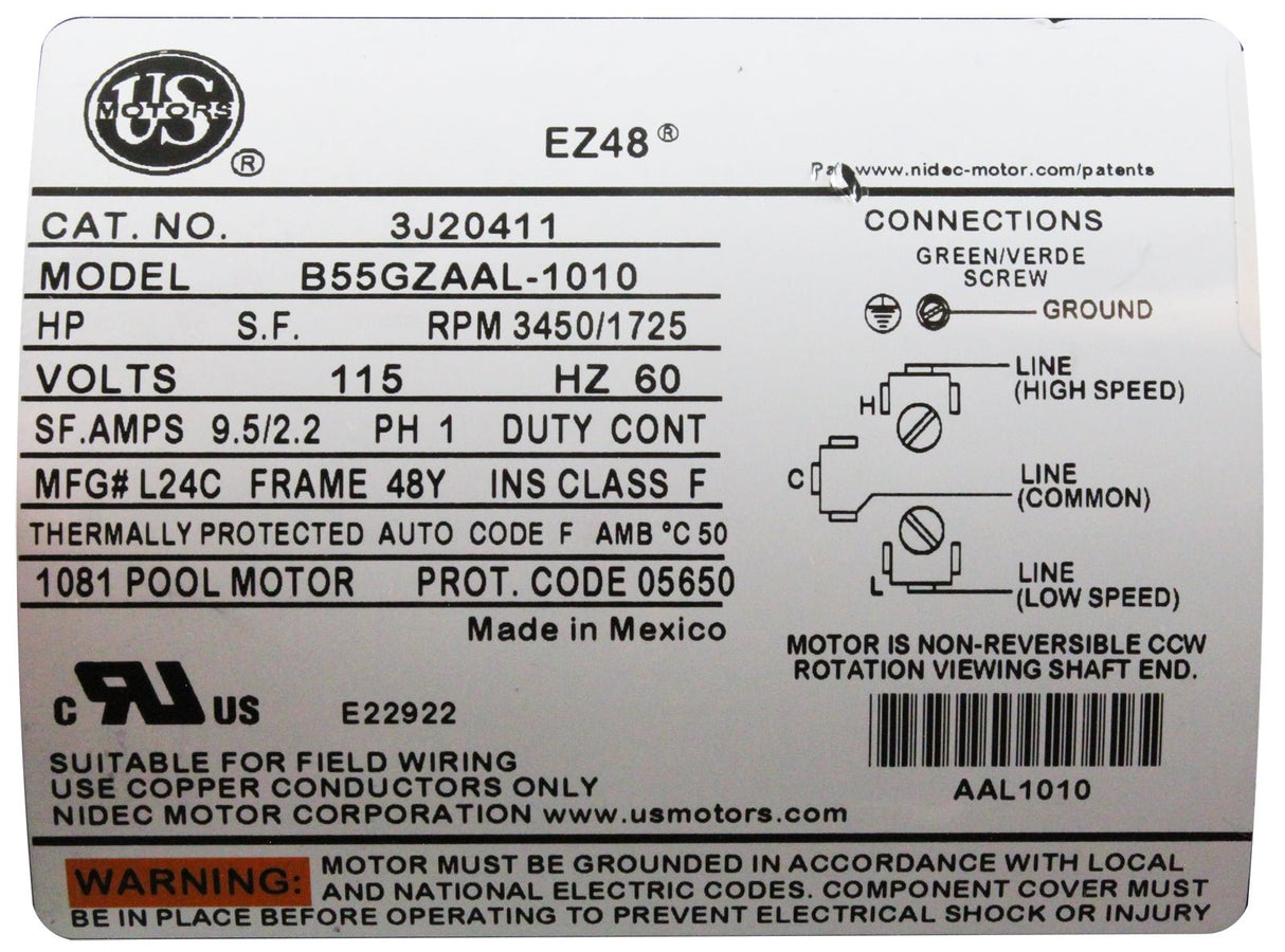 Pump, Waterway Power Defender EX2, 1.5SPL, 115V, 2-Spd, 4ft Cord : PD-110X-1W87 - Waterway Plastics - 806105599292 - PartsForSpas.com
