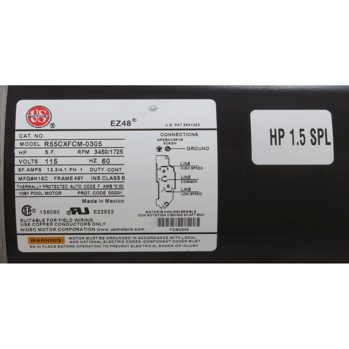Pump, WW Exec, 1.5SPL, 115v, 2-Spd, 48fr, 2", OEM : 3420610-1A