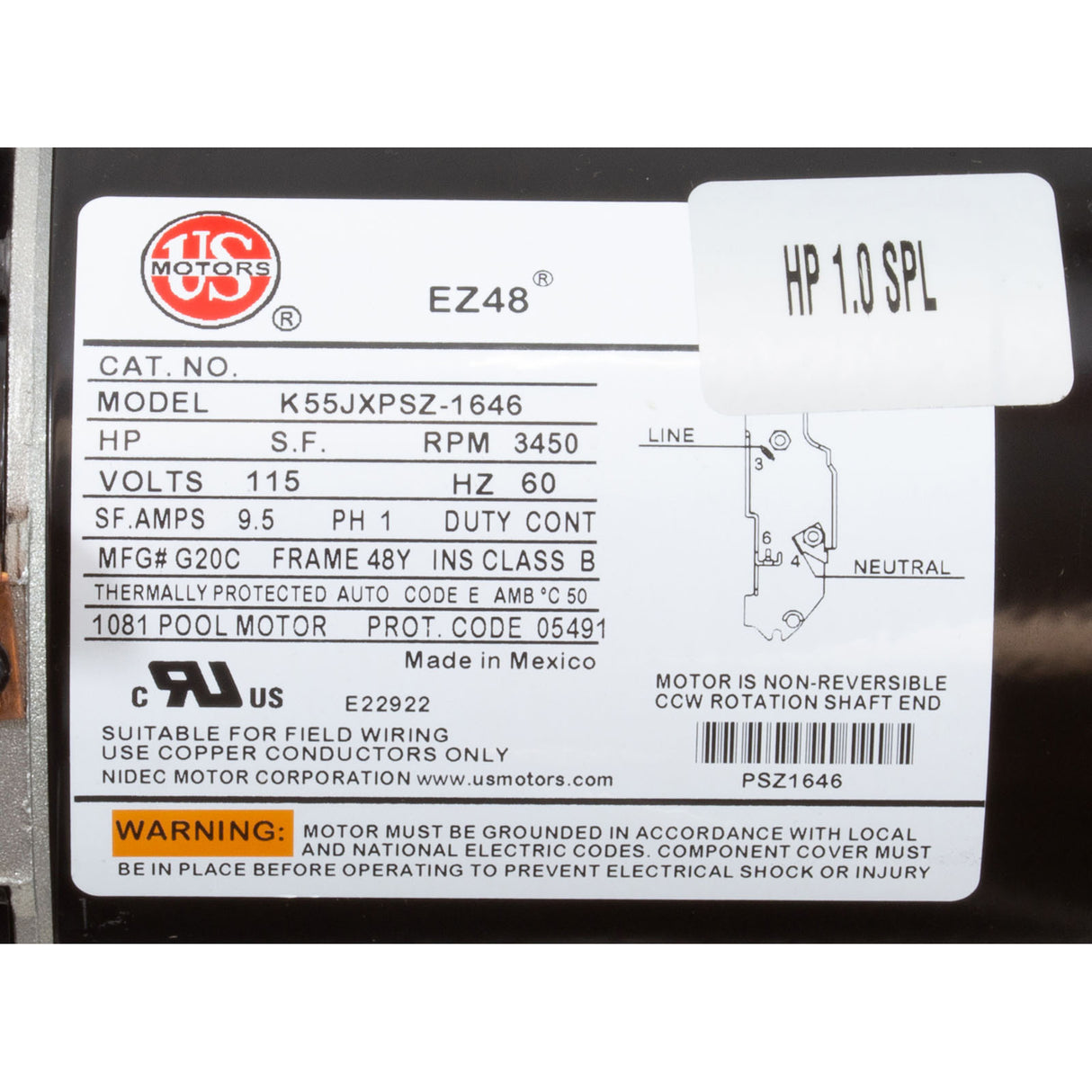 Pump, WW E-Series, 1.0SPL, 115v, 1-Spd, 48fr, 1-1/2", OEM : 3410410-15 - Waterway Plastics - 806105067586 - PartsForSpas.com