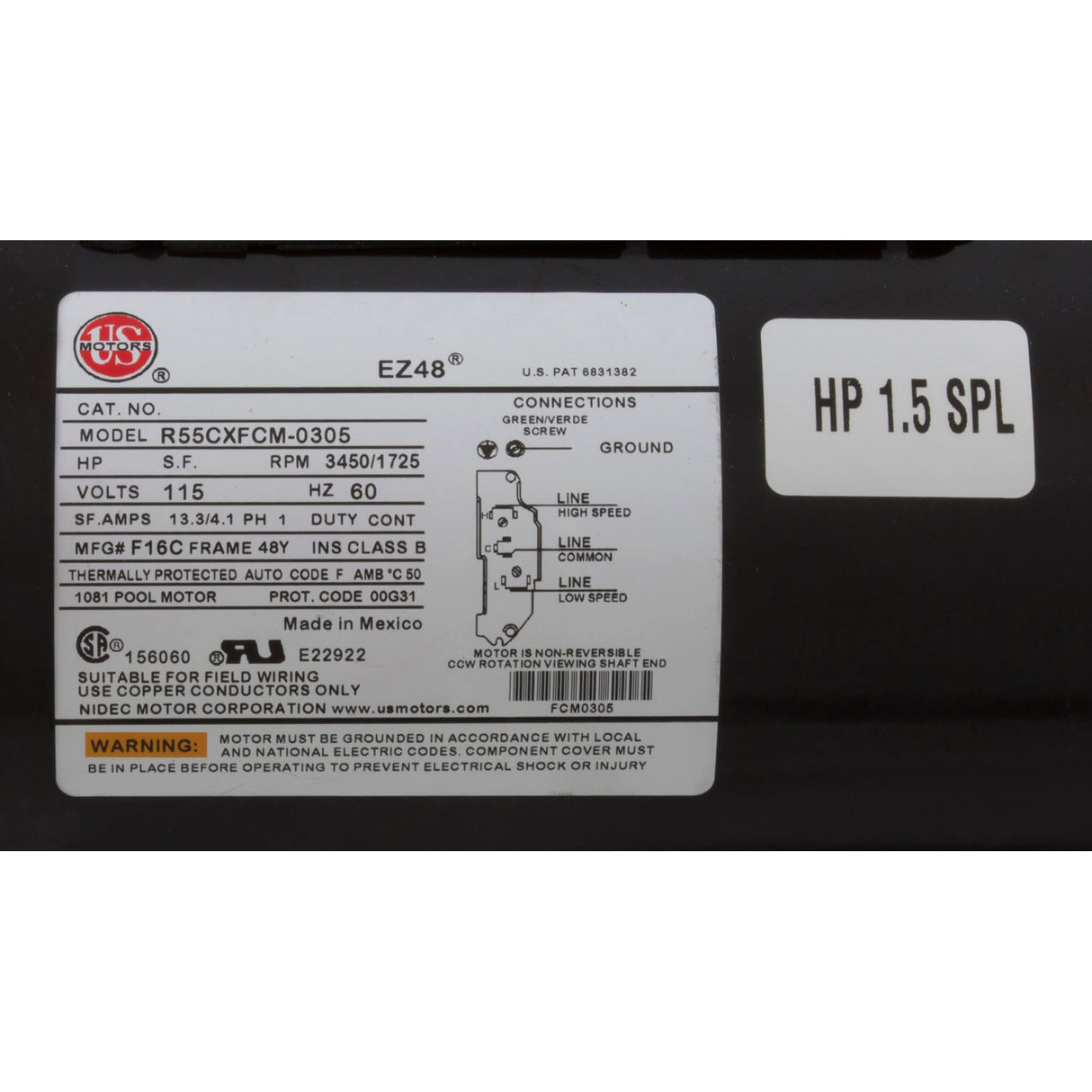 Pump, WW E-Series, 1.5SPL, 115v, 2-Spd, 48fr, 1-1/2", OEM : 3420610-15 - Waterway Plastics - 806105071989 - PartsForSpas.com