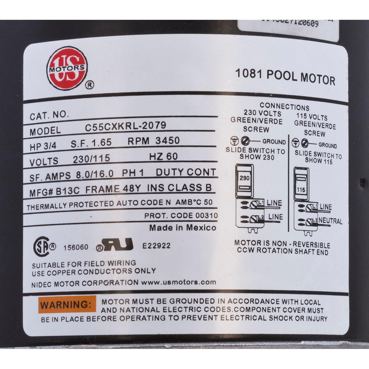 Pump, Booster, Waterway Universal, 0.75hp, 115v/230v, 3/4"fpt, OEM : 3810430-1PDA