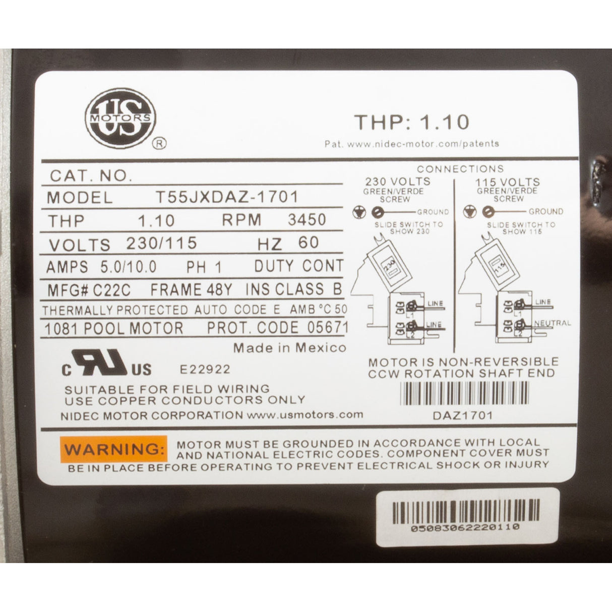 Pump, Waterway Power Defender PD-110, 1.1hp, 115/230v, 1-Spd : PD-110 - Waterway Plastics - 806105661944 - PartsForSpas.com