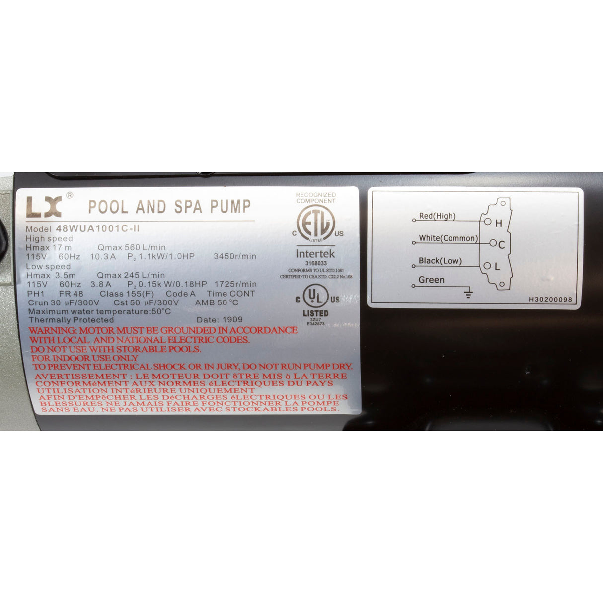 Pump, LX 48WUA, 1.0hp, 115v, 2-Spd, 48Fr, 2" : 48WUA1001C-II