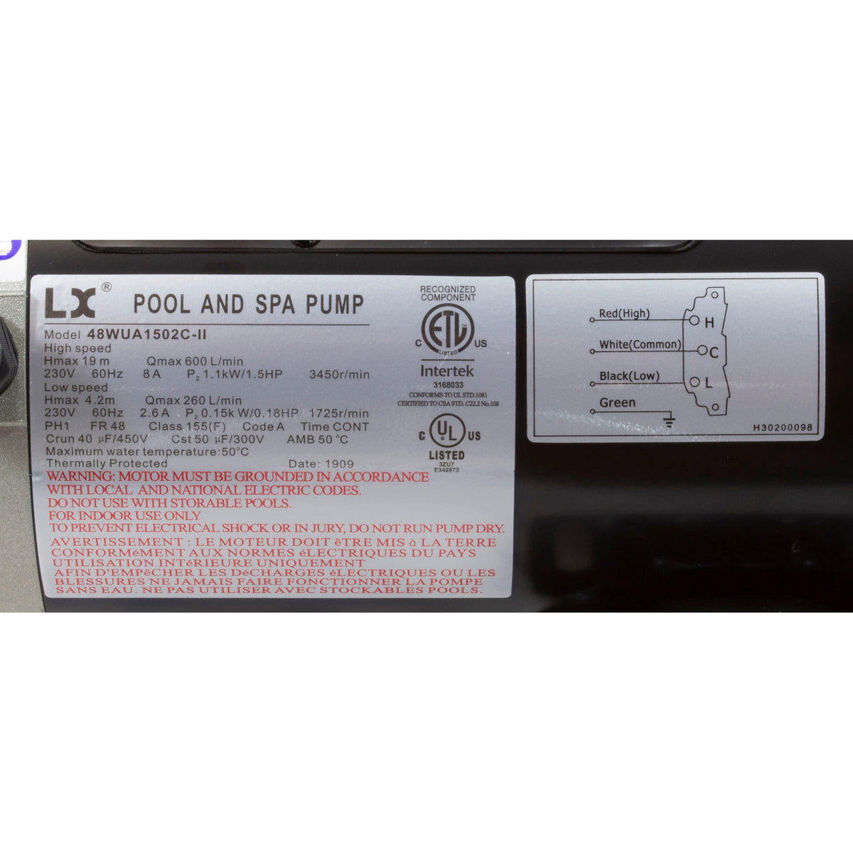 Pump, LX 48WUA, 1.5hp, 230v, 2-Spd, 48Fr, 2" : 48WUA1502C-II